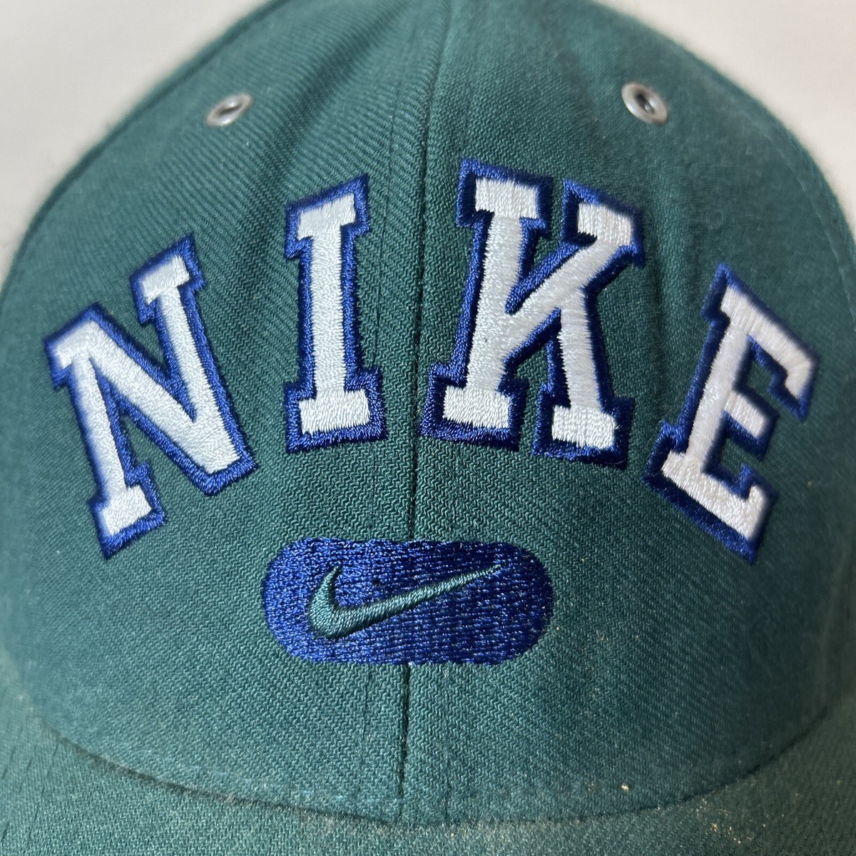 90s NIKE キャップ Vintage 90s Nike Arch Spell Out Snapback Hat Cap Green White Navy