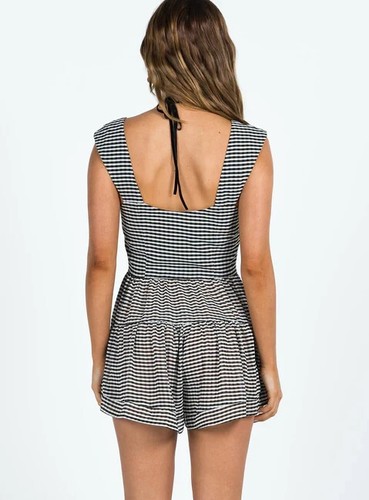 Princess Polly Winona Romper Black Check Women's 2 NWT - Picture 2 of 3