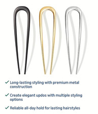 NWOT  3 HAIR PINS  GOLD, SILVER, BLACK  STURDY HIGH QUALITY METAL  5.5 INCH