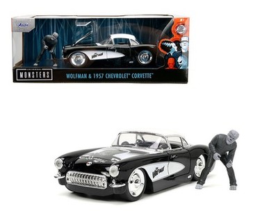 Jada 1:24 Hollywood Rides 1957 Chevrolet Corvette & Wolfman Figure 32195 Monster