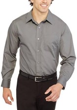 George Men's Long Sleeve Poplin Dress Shirt Charcoal Grey, Medium, M, 38-40 