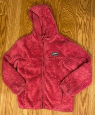 EDDIE BAUER Girls Pink Fleece Jacket Full Zip Hooded Pockets Size S 7/8