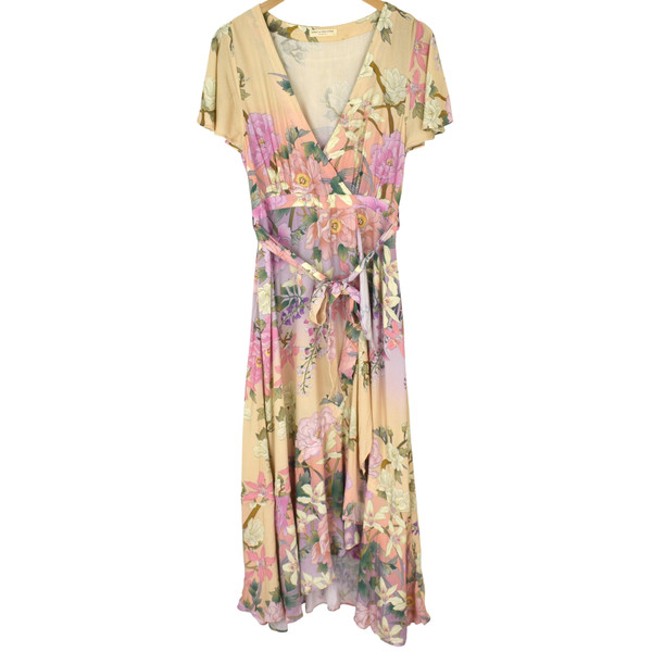 Spell Lily Printed Floral Faux Wrap Maxi Dress Size L 12