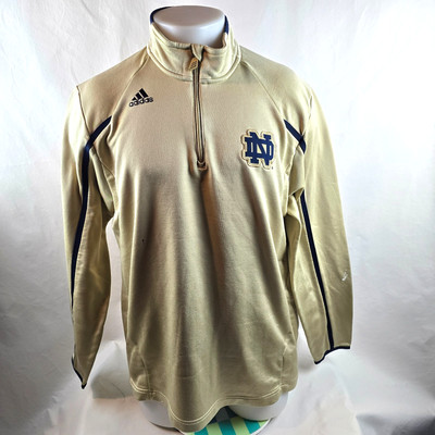 Adidas Notre Dame Quarter Zip Pullover Mens Large Gold Climalite Athletic Jacket