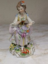 Rare Vintage  Sitzendorf Porcelain Figurine - Lady Sitting with Hat