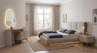 Luxus Elegante Schlafzimmer Set Bett Nachttisch Schminktisch Beige