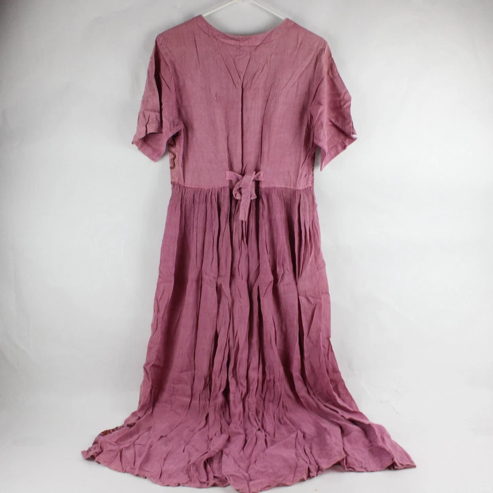 M.P.H Robe Longue Maxi Bohème Vintage 90s Rose Mauve Brodée Taille M - Photo 2/4