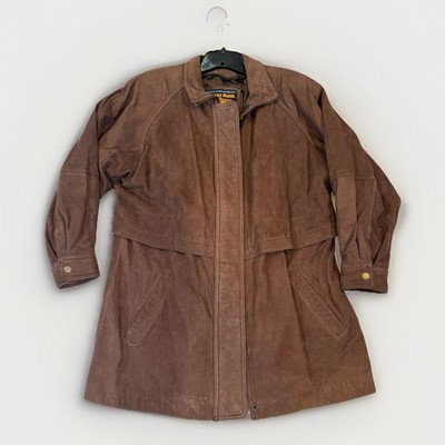 Wilsons Adventure Bound Soft Brown Leather Long Coat Jacket Men s S Vintage