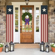 4th of July Decorations Outdoor - Hanging American Flag Banners Porch Sign for F