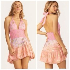 LoveShackFancy Cambria Halter Mini Dress Pink Gold Stars Sunset Petite S Viscose