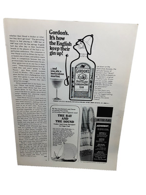 1970 Gordons Gin - Bay And The Sound Sailing - Ashaway Racket String Print Ad