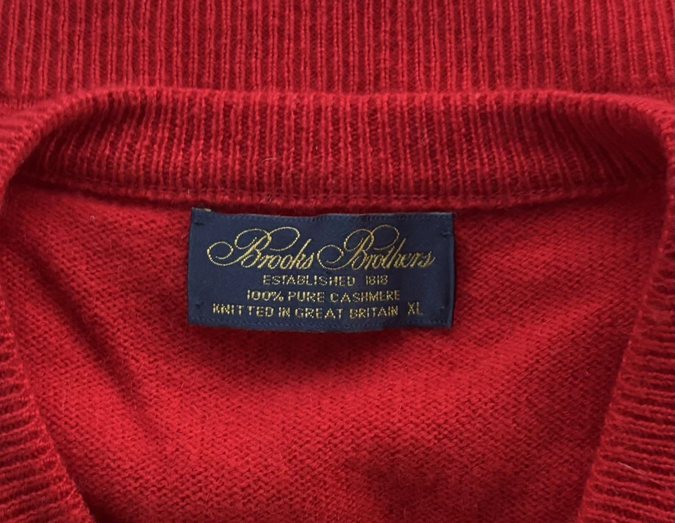 Chaleco Suéter Brooks Brothers-Rojo 100% Cachemira Cuello en V-XL-Hecho en Gran Bretaña Foto 3 de 4