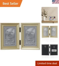 Brushed Brass Double 2.5x3.5 Picture Frame - Beaded Edge with Velvet Backing