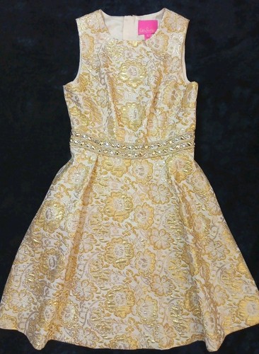 New Beautiful Lilly Pulitzer gold Beaded A Line Dress Sequins Size 2 / Small