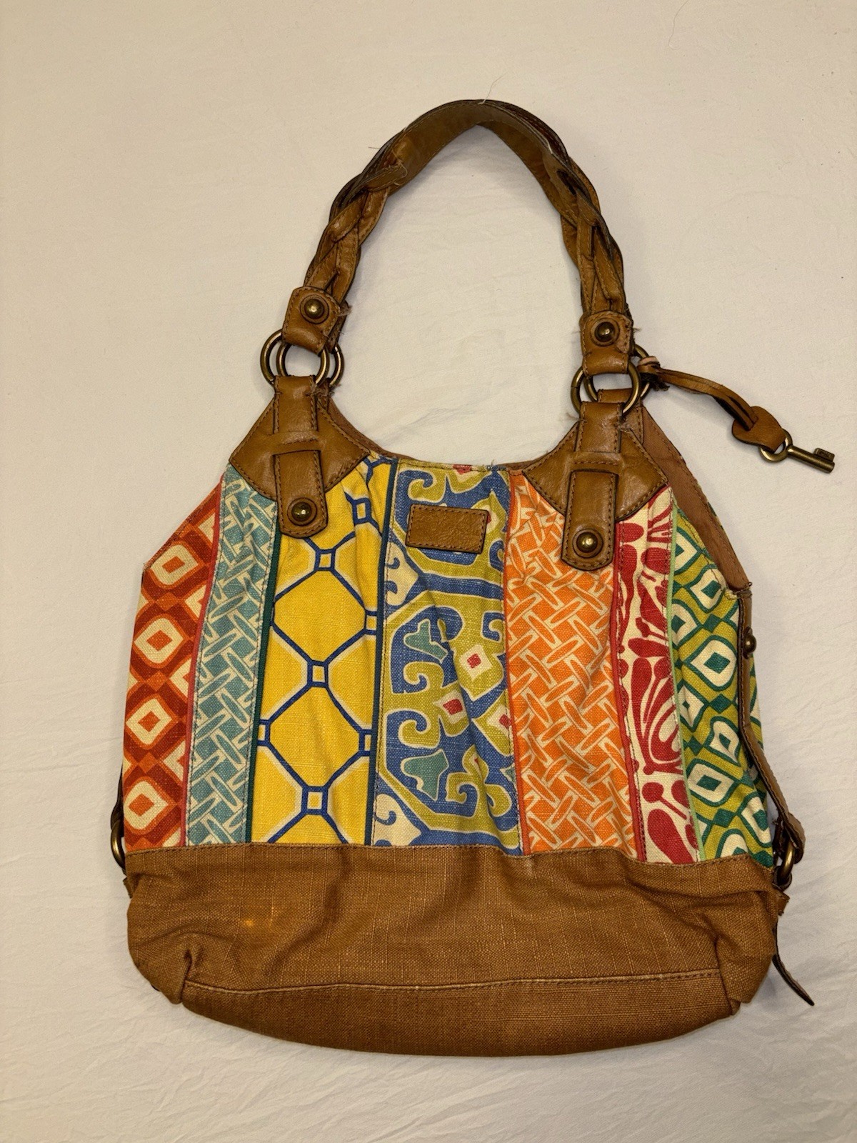 Fossil Boho Patchwork Canvas Leather Shoulder Bag… - image 7