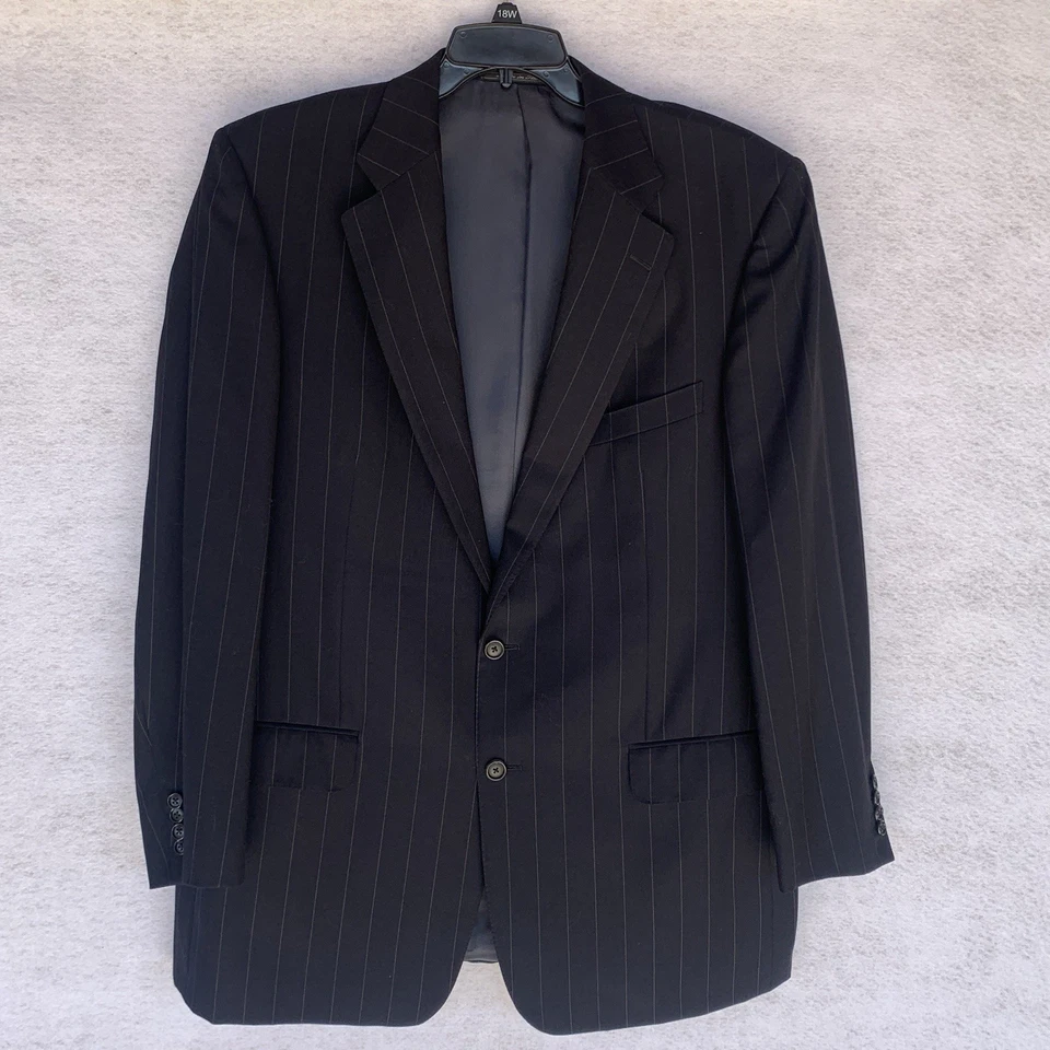 Ermenegildo Zegna Trofeo Suit 2 Piece Men’s 44L Black Pinstripe Wool Made Italy - Image 2 of 4