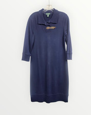 Lauren Ralph Lauren Knit Buckle Trim Sweater Dress Cotton Navy Size M *Read