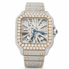 NEW 21TCW Natural Diamond 40mm Large Santos de Cartier Skeleton Full Pave Watch 3