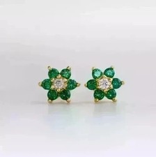 2Ct Round Cut Natural Green Emerald Women's Stud Earrings 14K Yellow Gold Plated