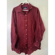 Chaps Button Down Shirt Mens 17.5 35/36 Burgundy Tall Fit Stretch Collar