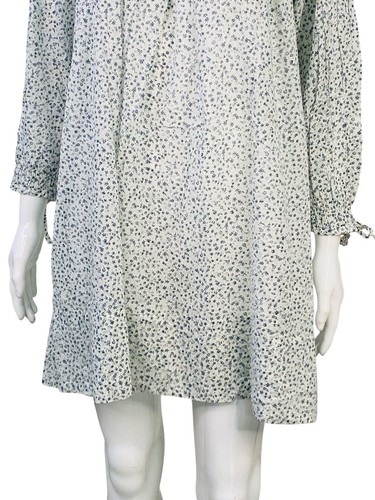 Doen Femmes Boho Imprimé Floral Coton Blanc Plissé Court Mini Robe Taille M - Photo 6 sur 15