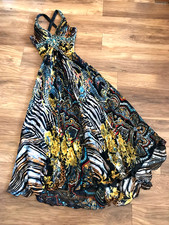 90s Y2K French Vintage FAUST PARIS Amazing Beaded Dragon Print Couture Gown 10