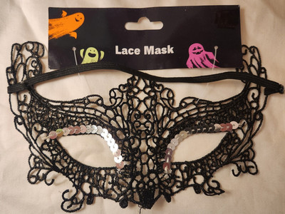 Masquerade Refined Lace Mask Venetian/Party/Mardi Gras/Costume Black/Sequin NEW