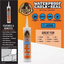 Gorilla Waterproof Caulk  Seal 100 Silicone Sealant, 10oz Cartridge, White...