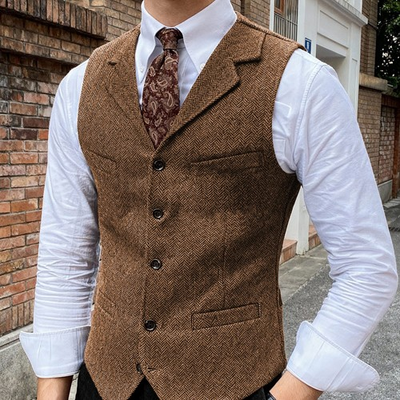 #ad Mens Tweed Vest Western Cowboy Vintage Wool Herringbone Vests M Large XL XXL 3XL $23.39