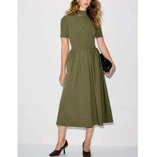 Tanya Taylor Teresa Knit Dress Olive Green Ribbed Poplin MidiWomens XL