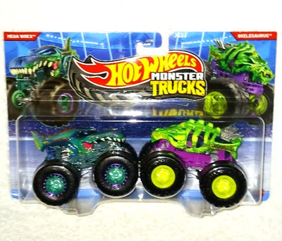 HOT WHEELS MONSTER TRUCKS MEGA WREX vs SKELESAURUS NEW MONSTER JAM TRUCKS 2 PACK