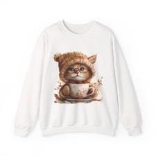 Autumn Fall Kitten Cat Sweater, Feline Fun Sweatshirt, Cat Lover Crewneck