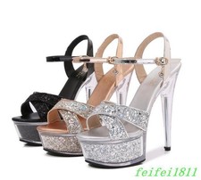 Womens Sequins High Heels Platform Open Toe Sandals Party Dress Casual Nightclub