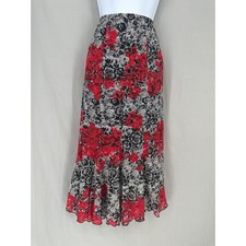 90s Vintage Skirt Medium Black Midi Floral Red Rose Party Lace Whimsigoth