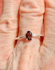 Smoky Quartz Faceted Petite Oval Crystal Ring Sterling Silver Sizes 4, 7, 8, 9