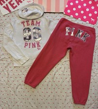 VS PINK VINTAGE Y2K 2006 SET ZIP HOODIE  SWEATPANTS TEAM 86 BLING DOG RARE LG
