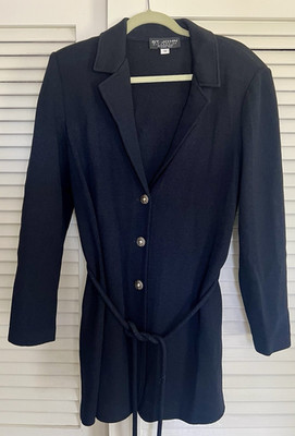 St. John Women's Black Solid Button Front Belted Blazer Jacket Mid-Length 12