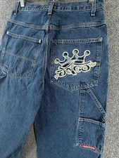 VTG JNCO Crown Jeans Denim Y2K Blue Embroidered Carpenter Cotton ACTL 30X29