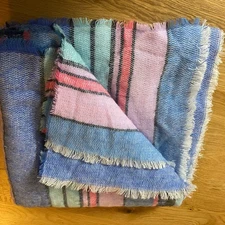 Unbranded Blanket Shawl Bohemian Boho Acrylic Striped Pink Blue Green 60" x 60"