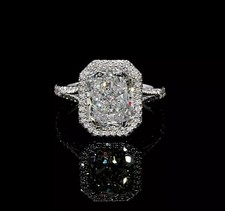 2.50Ct Radiant Cut Moissanite Halo Wedding Engagement Ring 14k White Gold Plated