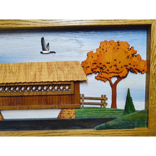 Dimensionale primitive Volkskunst Laser Holz Herbst Land Brücke Szene - Bild 5 von 5