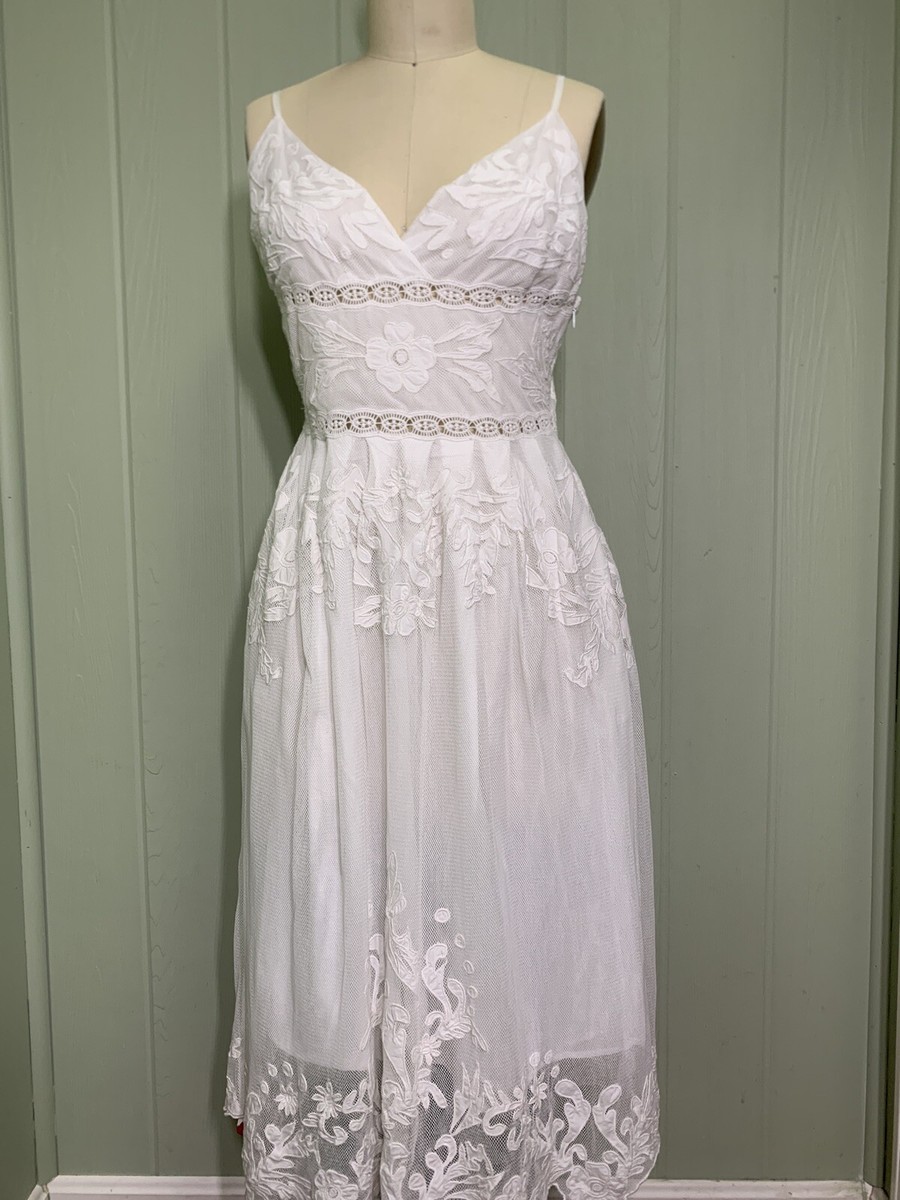 SEA NEW YORK Sweetheart Spaghetti Strap Embroidered Fishnet Appliqu White  Dress | eBay