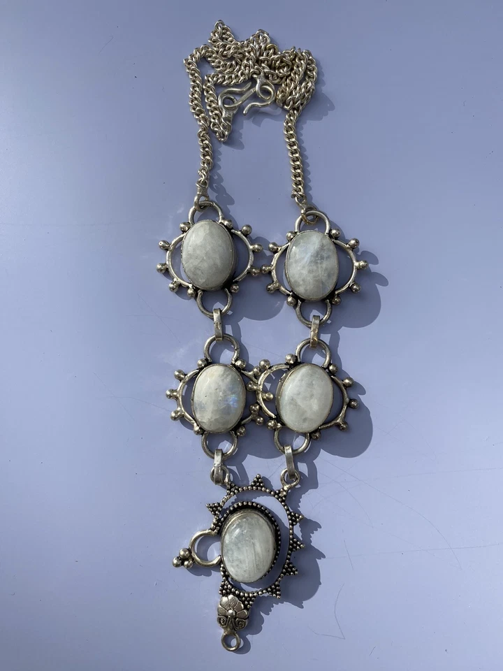 ARGENTO 925 GIROCOLLO COLLANA PIETRA DI LUNA PIETRA NATURALE DONNA - Immagine 2 di 4