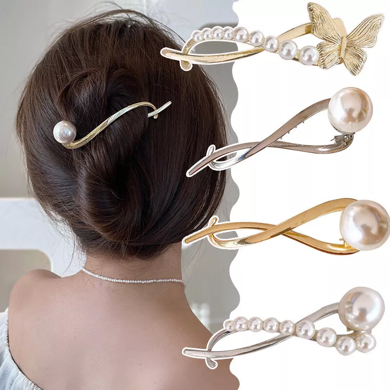 Elegant Metal Pearl Hair Clip Women Hair Accessories Butterfly Hair Claw  Clip^