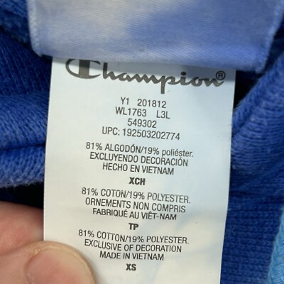 Champion Reverse Weave Hoodie Women XS Sweater Blue Shibori Tie