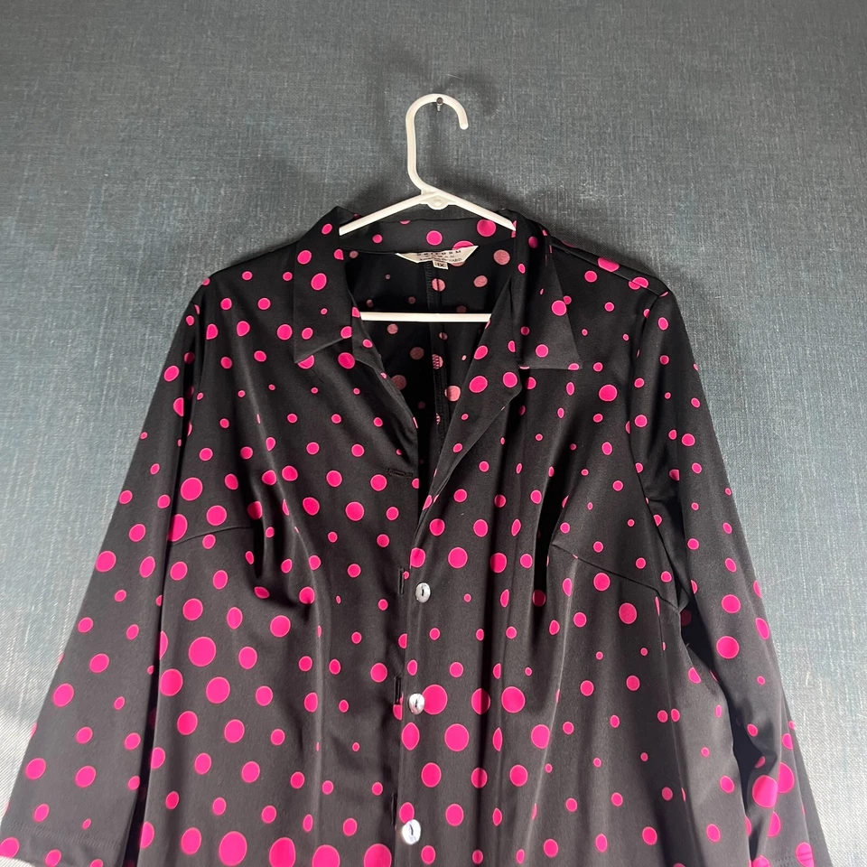 Blusa Top Mujer John Paul Richard Talla 1X Negra Rosa Lunares Botón Frontal Foto 3 de 4