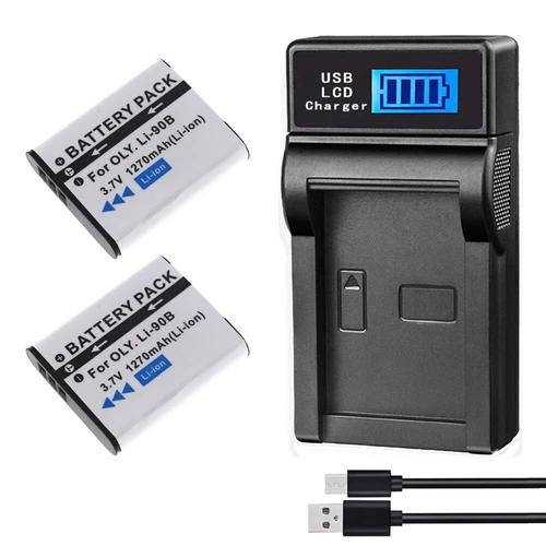 2pack Battery +lcd Charger for Olympus Genuine Li-90B Li-92B & OEM UC-90 LI-90C