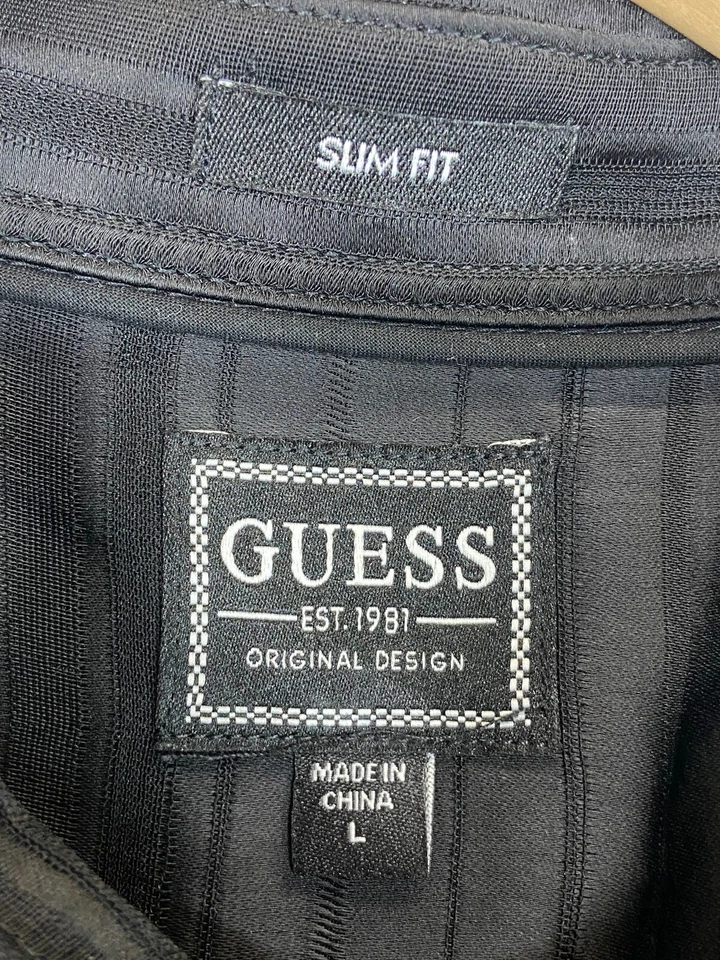 GUESS Mens Black STRIPE SLIM FIT Button-Down Dress Shirt SIZE L - Image 2 of 4