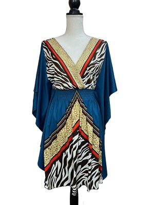 She's Cool Womens Multi-Print Long Tunic Smocked Batwing Sleeves Blouse 1X