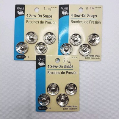 Lot Of 3 Dritz Nickel Plated Sew-On Snaps-Size 10 4/Pkg (12 Total Sets) 21mm